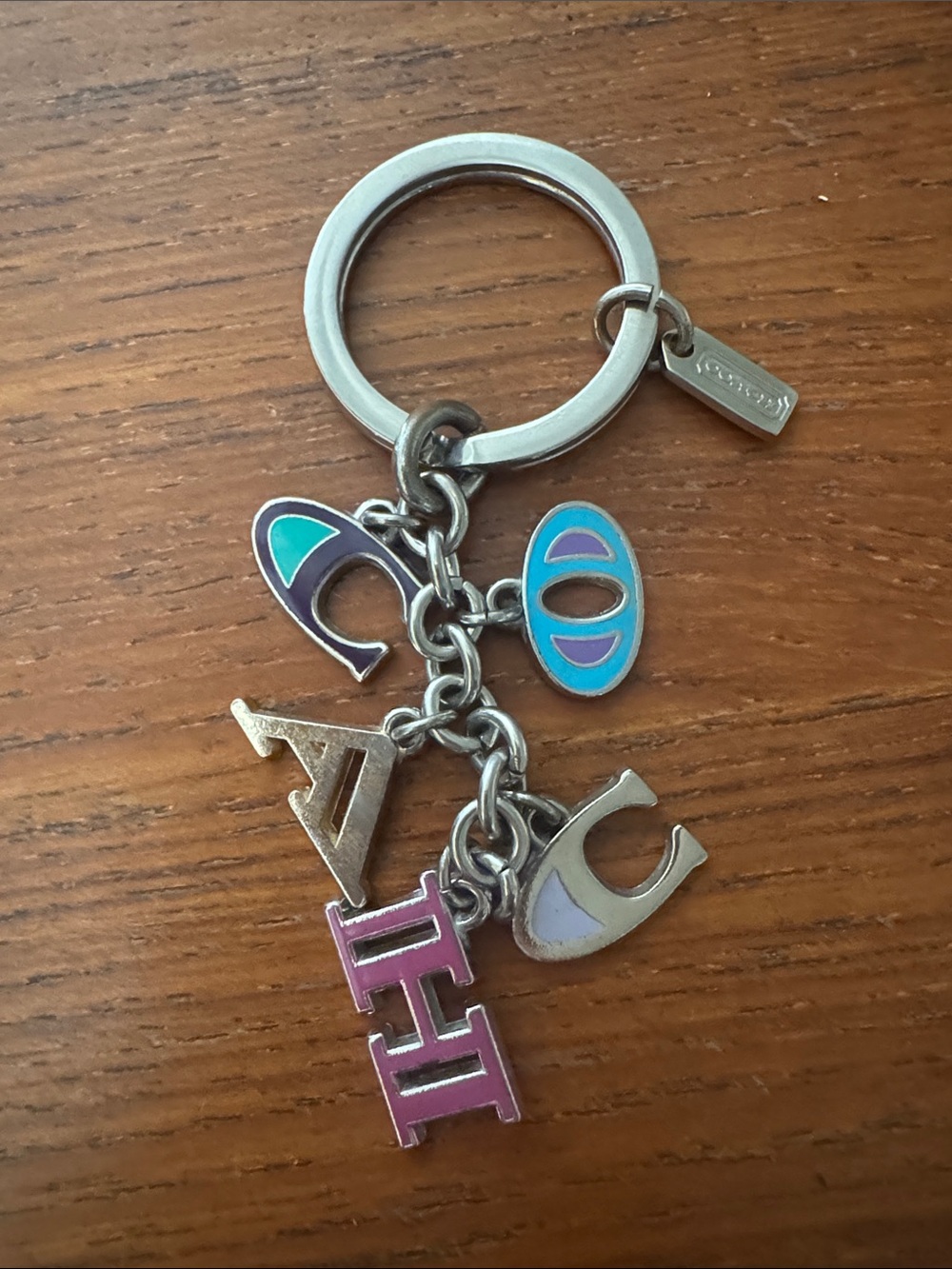 Coach Multicolor Enamel Letter Charm Key Ring โ Silver, Blue, Teal, Purple, Pink